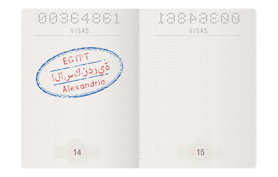 Passport pages. With stamp of Alexandria, Egypt