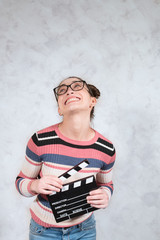 Naklejka premium Comedy movie funny grimace woman face expression