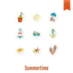 Summer and Beach Simple Flat Icons