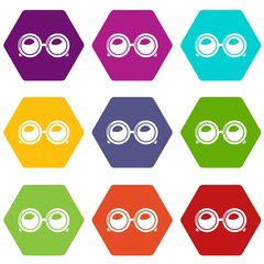 Spectacles icons set 9 vector