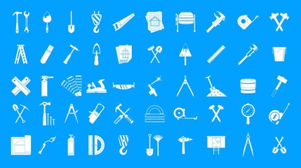 Construction tools icon blue set vector