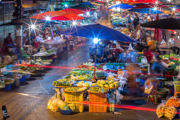 The color of the lights on the Road in Downtown morning market is a tourist attraction Phitsanulok,...