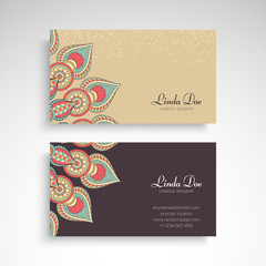 Business Card. Vintage decorative elements. Ornamental floral business cards or invitation with mandala