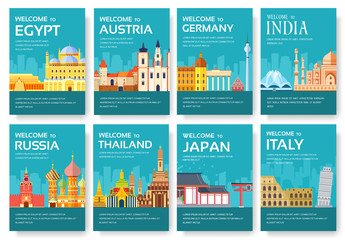 Country of Egypt, Austria, Germany, India, Russia, Thailand, Japan, Italy card set. Travel of the world of flyer, magazines, poster, book cover, banner. Layout  infographic template illustration page