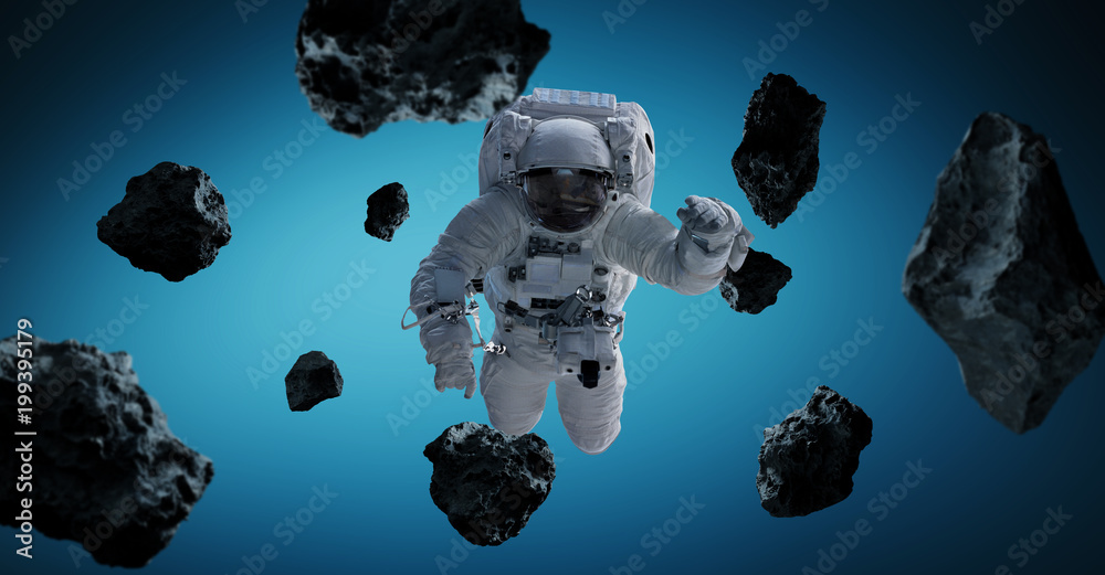 Wall mural astronaut isolated on blue background 3d rendering elements of this image furnished by nasa