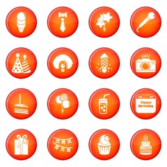 Happy birthday icons set red vector