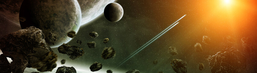 Panoramic view of planets in distant solar system 3D rendering elements of this image furnished by NASA © sdecoret