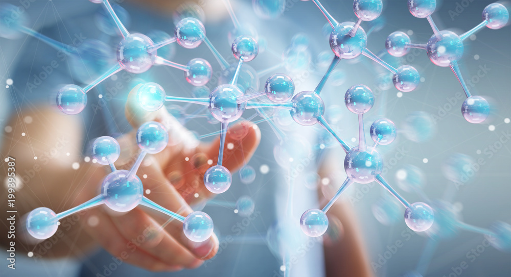 Wall mural businessman using modern molecule structure 3d rendering