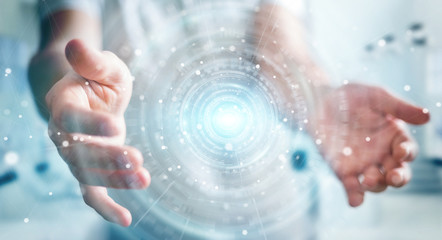 Businessman using digital network connection interface 3D rendering