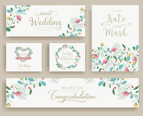 Set of flower wedding ornament concept. Art traditional, magazine, book, poster, abstract, element. Vector layout decorative ethnic greeting card or invitation design background