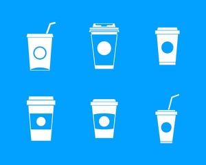Plastic cup icon blue set vector