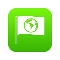Flag with world planet icon digital green