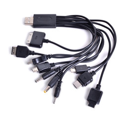 Adapter with different connector jacks. Isolated on white background.