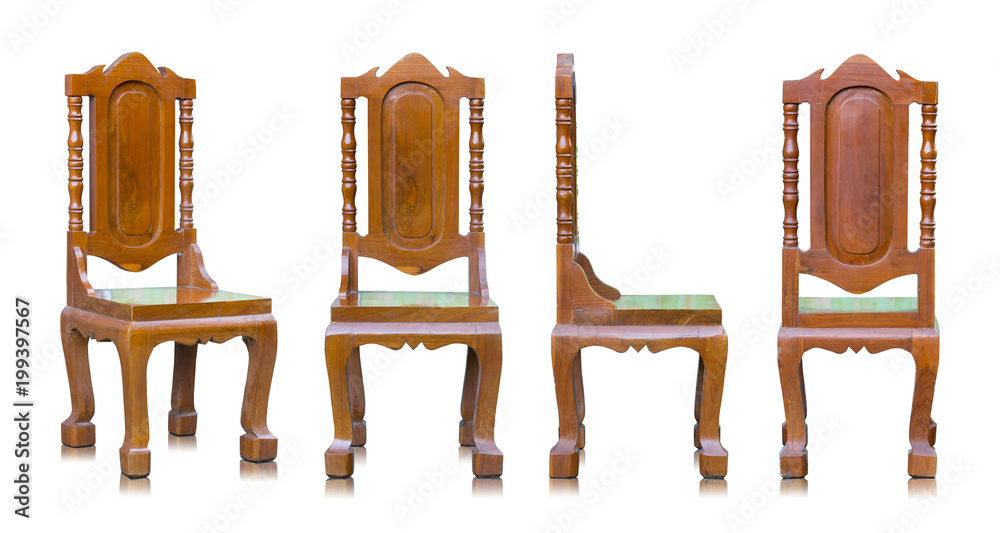 Wall mural set of wooden chair isolated on white background