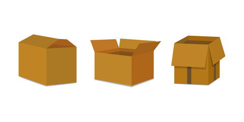 Set open and closed carton box. Delivery packaging vector illustration.