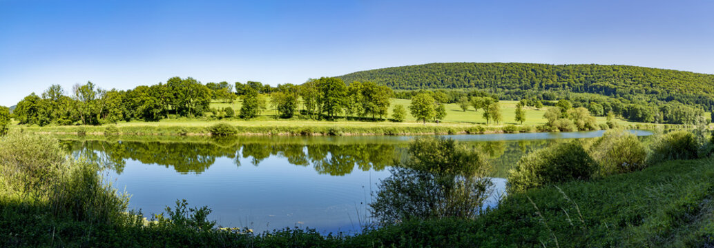  landscape in the french Jura region at river Doubs