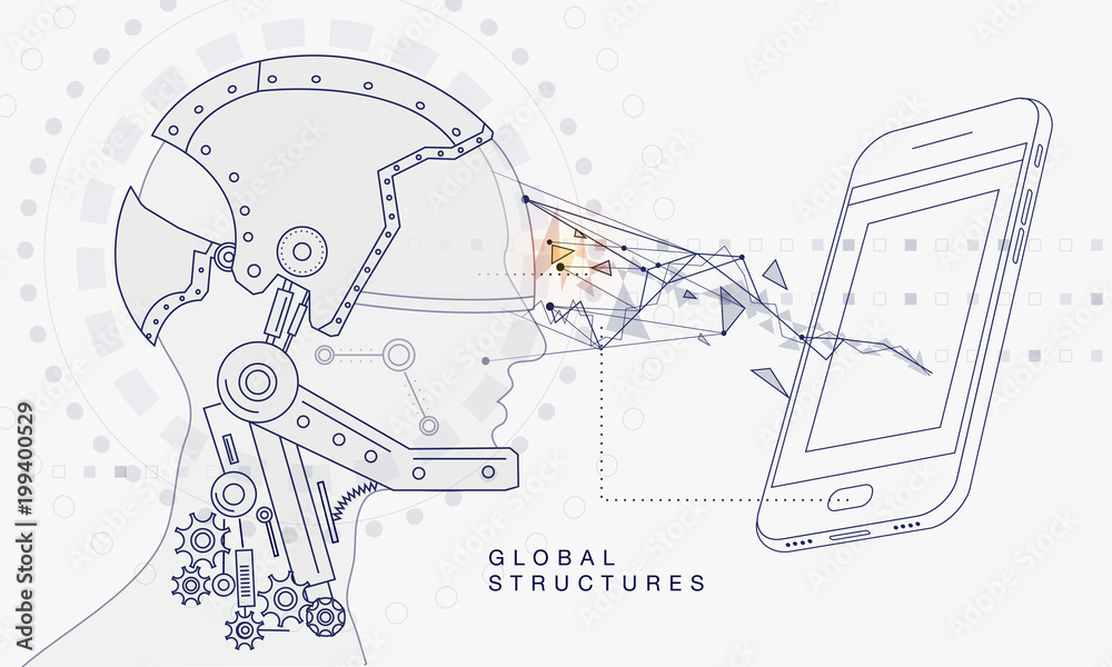 Poster innovations systems connecting people and robots devices. future technologies in automatics cyborg s