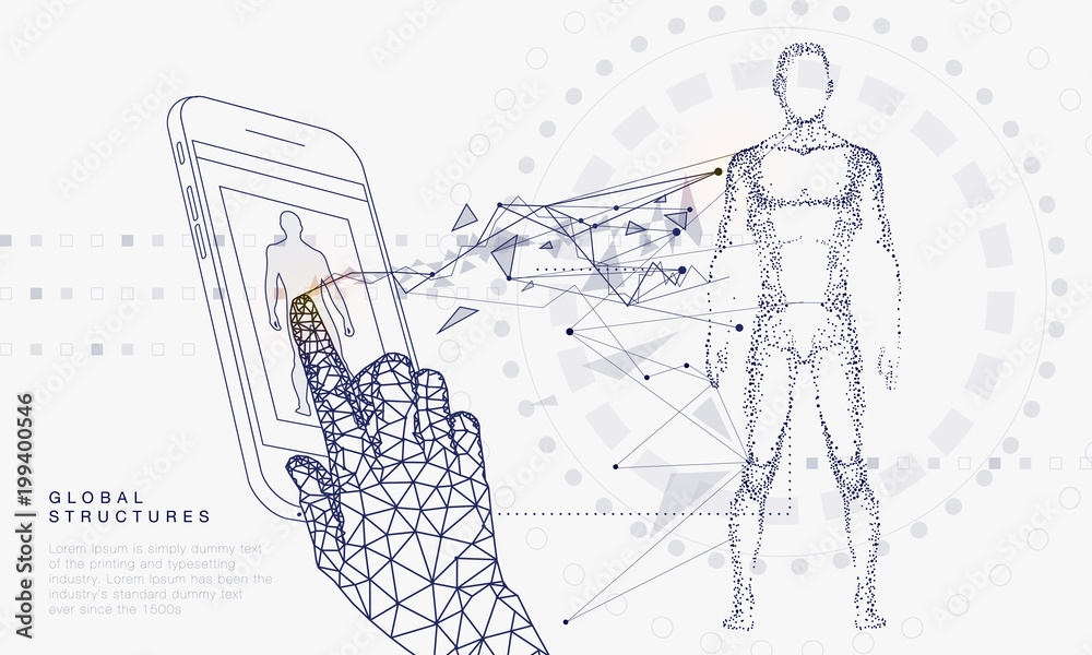 Poster innovations systems connecting people and robots devices. future technologies in automatics cyborg s