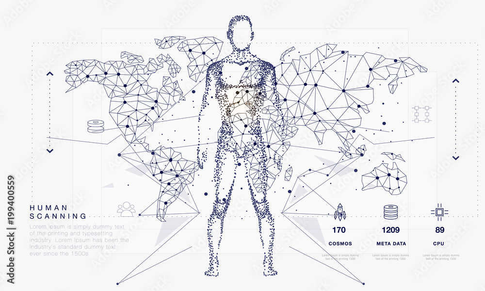 Poster innovations systems connecting people and robots devices. future technologies in automatics cyborg s