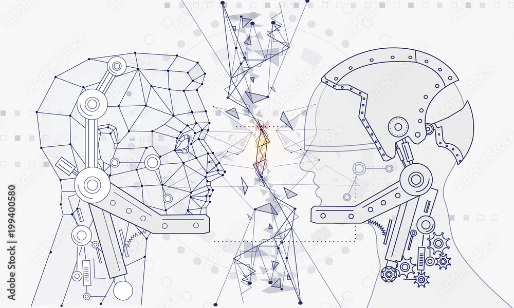 Poster innovations systems connecting people and robots devices. future technologies in automatics cyborg s