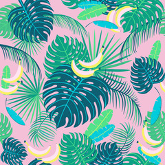 Seamless tropical pattern with palm leaves. Vector  illustration