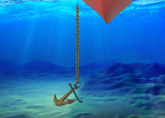 Underwater background with the ship and the anchor © ptasha