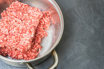 Minced meat on a black background. Place for your text.