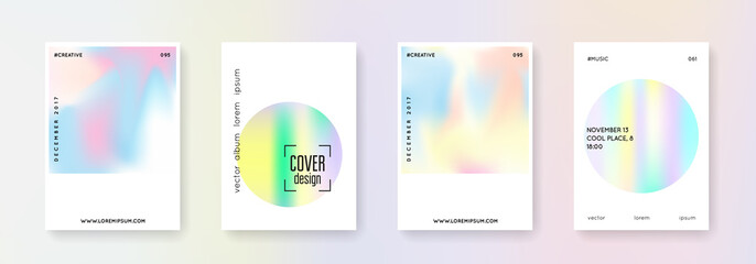 Geometric cover set. Abstract backgrounds. Vibrant geometric cover with gradient mesh 90s, 80s retro style. Pearlescent graphic template for book, annual, mobile interface, web app.