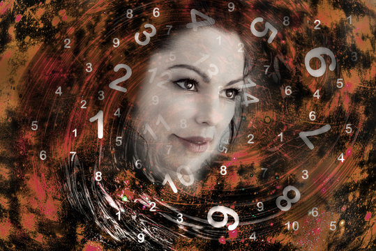 Woman face and numerology world