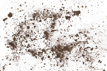 Fototapeta na wymiar Pile of soil, dirt isolated on white background, top view