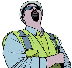 Construction Supervision - Illustration of a Man in High-visibility Vest, Vector