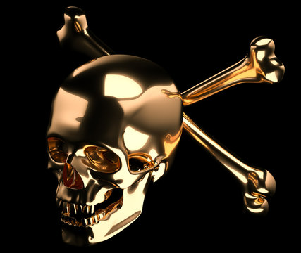Golden Skull with crossed bones or totenkopf