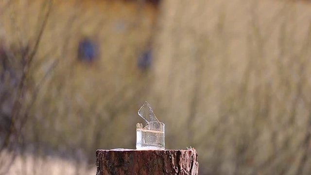 Shooting glass bottle target with pellet gun
