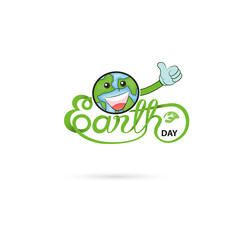Earth Day typographical design elements with globe cute character.Happy Earth Day hand lettering icon.Happy Earth Day logotype symbol.Design for greeting Card,Poster,Flyer,Cover,Brochure