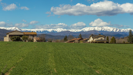 Obraz premium Beautiful Spanish landscape near the ancient village Hostales den Bas in Catalonia of Spain