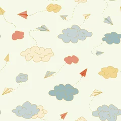 Selbstklebende Fototapeten Vector seamless pattern with origami paper airplanes. Pattern for fabric, baby clothes, background, textile, wrapping paper and other decoration.Vector illustration. © taisiyakozorez