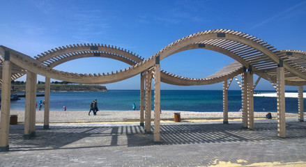 wooden construction on the beach