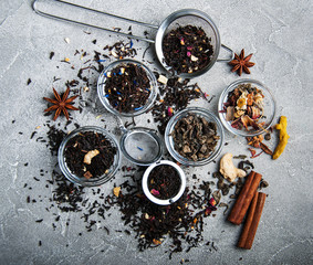 Aromatic dry tea in bowls