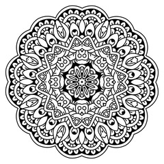 Black and white mandala vector isolated on white. Vector hand drawn circular decorative element.