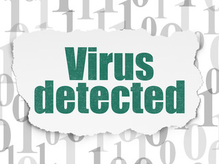 Privacy concept: Painted green text Virus Detected on Torn Paper background with  Binary Code