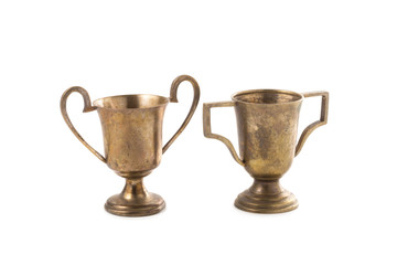 Vintage old Golden trophy cup Isolate on a white background