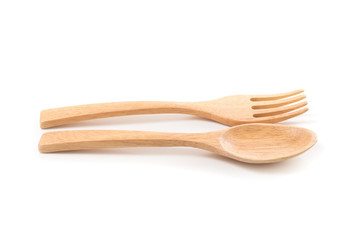 Wooden Spoon and fork isolated on a white background