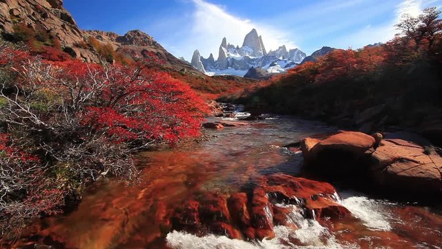 Mountain River and Mount Fitz Roy. Patagonia