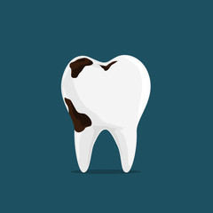 Caries Dental Problems, Big Hole in the Human Teeth iSolated on Dark Blue Background.