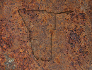 Karte von Namibia auf rostigem Metall