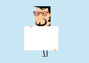 Businessman with a poster. Businessman with a banner. Vector illustration