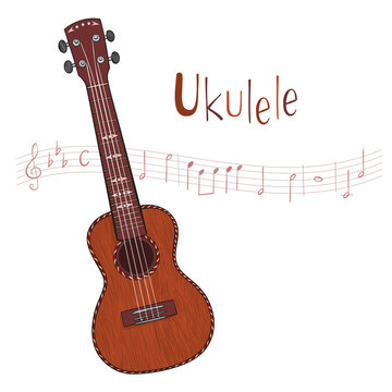 Hand drawn vector ukulele isolated on white background