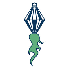 sky lantern flying flame image vector illustration green and blue
