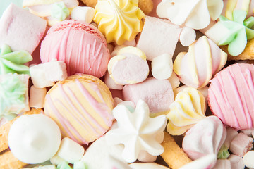 Lots of sweets: macarons, marshmallows, cookies. The view from the top