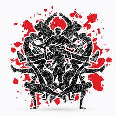 Obraz na płótnie Canvas Dancer, Dancing people, Group of people dancing action designed on splatter ink background graphic vector.